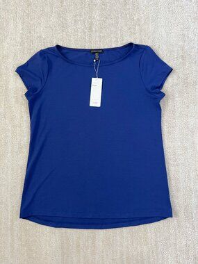 NWT Eileen Fisher Viscose Jersey Blue Short Sleeve Knit Tee Shirt Top L Blue